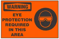 Warning Safety Sign, Eye Protection Required In This Area (With Symbol Safety Sign, Orange Background) 