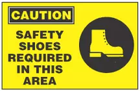 Caution Sign, Safety Shoes Required In This Area (With Symbol, Yellow Background) 