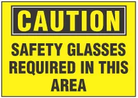 Caution Sign, Safety Glasses Required In This Area (Yellow Background) 