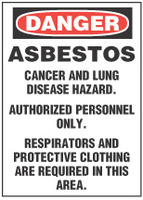 Danger Sign, Asbestos, Cancer And Lung Disease Hazard. Authorized Personnel Only. Respirators And Protective Clothing Are Required In This Area