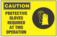 Caution Sign, Protective Gloves Required At This Operation (With Symbol, Yellow Background) 