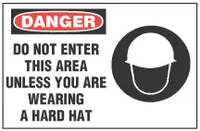 Danger Sign, Do Not Enter This Area Unless You Are Wearing A Hard Hat (With Symbol) 
