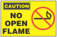 Caution Sign, No Open Flame (With Symbol, Yellow Background) 
