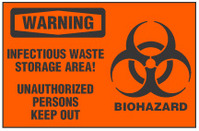 Warning Sign, Infectious Waste Storage Area! Unauthorized Persons Keep Out (With Symbol, Orange Background