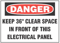 Danger Sign, Keep 36" Clear Space In Front Of This Electrical Panel