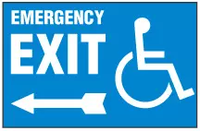 Handicapped Sign,Emergency Exit (Left Arrow, Blue Background) 