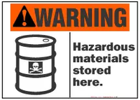 Warning Sign, Hazardous Materials Stored Here (With Symbol) 