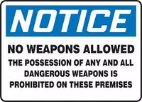Notice No Weapons Allowed