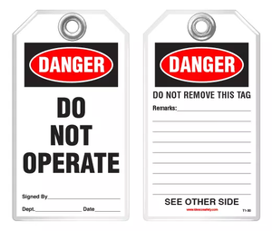 Lockout Safety Tag - Danger, Do Not Operate