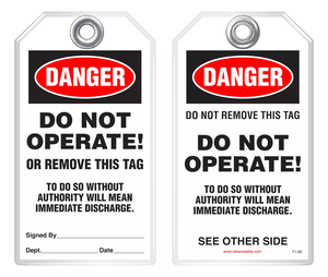 Lockout Safety Tag - Danger, Do Not Operate Or Remove This Tag
