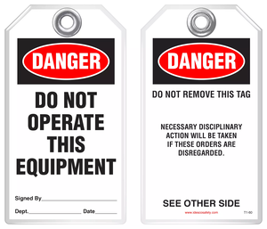 Lockout Safety Tag - Danger, Do Not Operate This Equipment (Disciplinary Action)