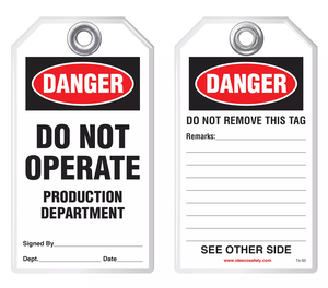 Lockout Safety Tag - Danger, Do Operate, Production Department