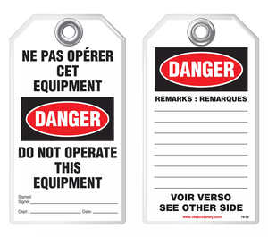 Bilingual Safety Tag - Danger, Ne Pas Operer Cet Equipement, Do Not Operate This Equipment (English/French)