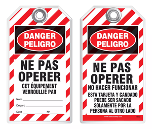 Bilingual Safety Tag - Danger, Ne Pas Operer, Cet, Equipement Verrouille Par (French)