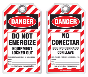 Bilingual Safety Tag - Danger, Do Not Energize, Equipment Locked Out, No Conectar, Equipo Cerrado Con Llave